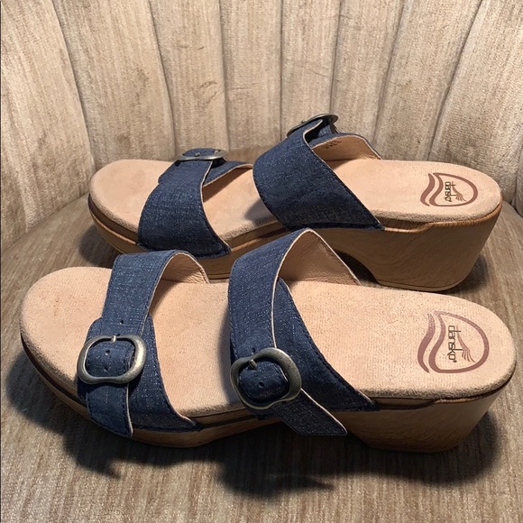 NWOT Dansko denim leather adjustable sandals EC - Picture 2 of 16